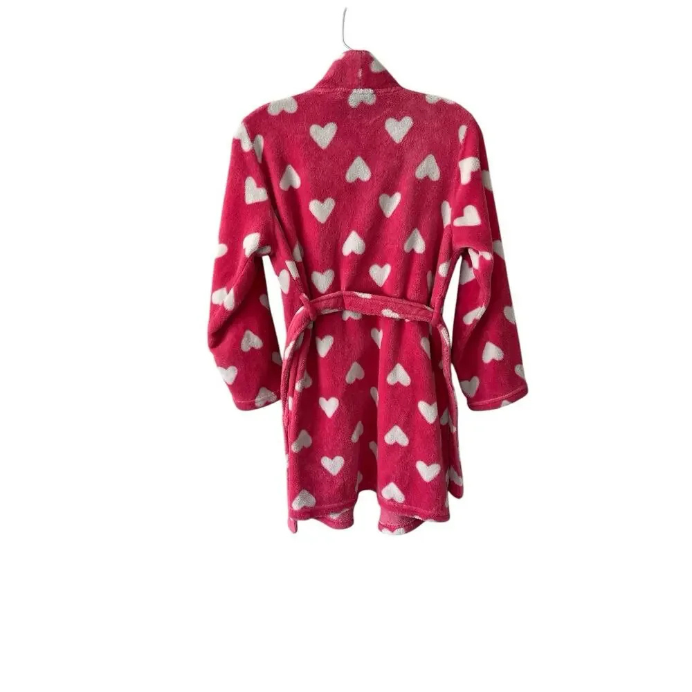 The Children’s Place Girls Pink Fleece Robe White Hearts Size XL (14)